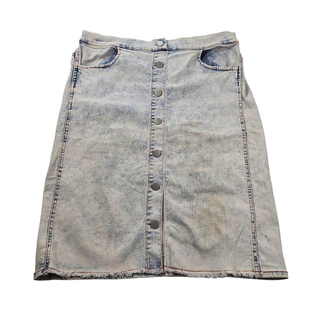 Skies are blue L pullover on elastic waist skirt midi denim button front skirt